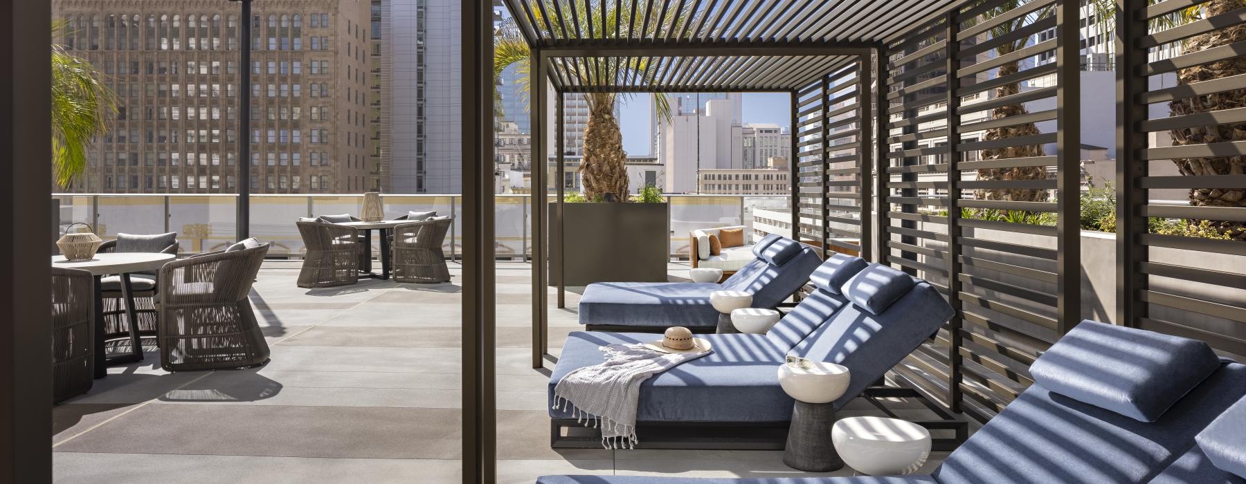 outside sun seating under cabanas