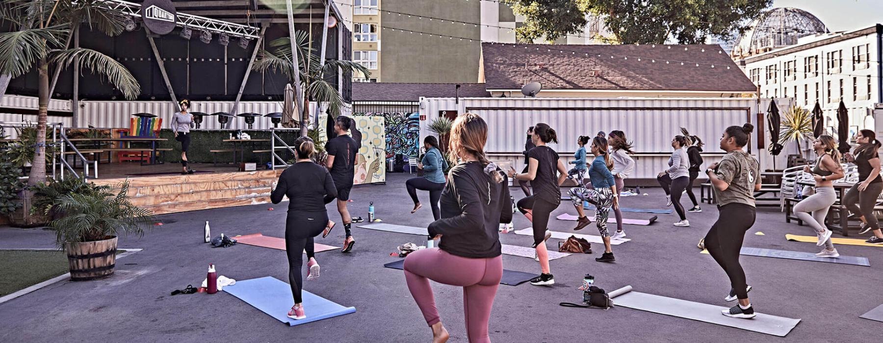 a group of people exercising