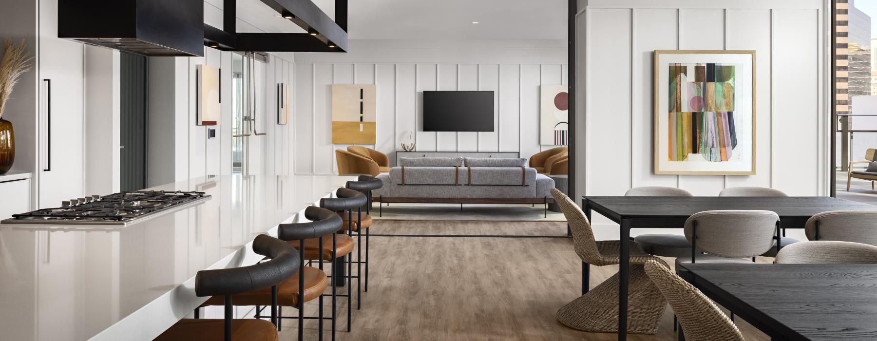 a room with tables and chairs
