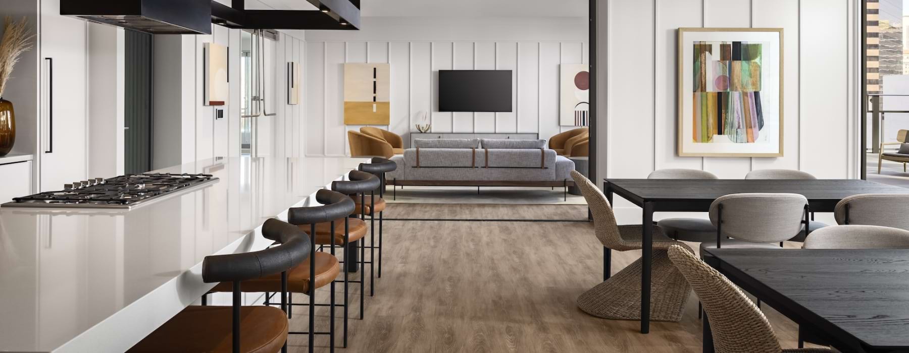 a room with tables and chairs